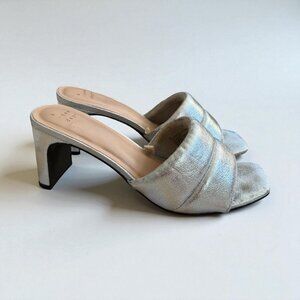 A NEW DAY Silver Metallic Padded Slide Sandals Heels Size 8